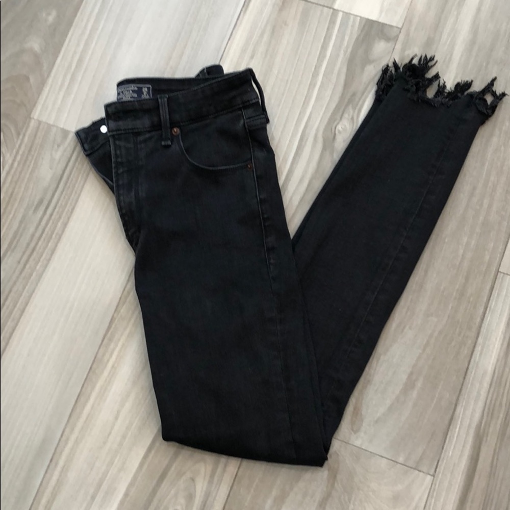 Abercrombie black denim with frayed hem
